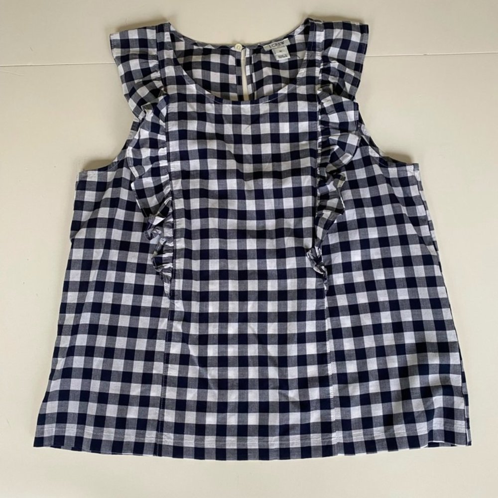 J.Crew Navy White Gingham Tank, Size 10
